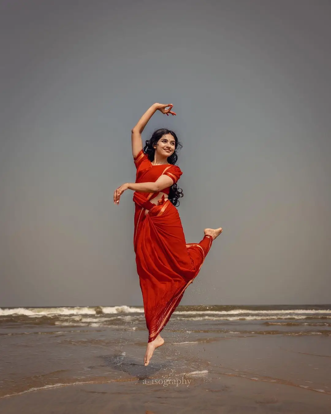 Malayalam Actress Mamitha Baiju in Beautiful Red Saree